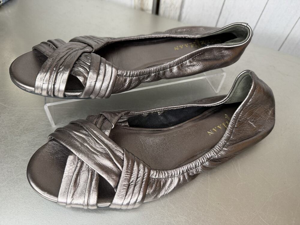 COLE HAAN X NikeAir ELLIE Pewter Silver Peep Toe Flats Shoes Size 7.5
